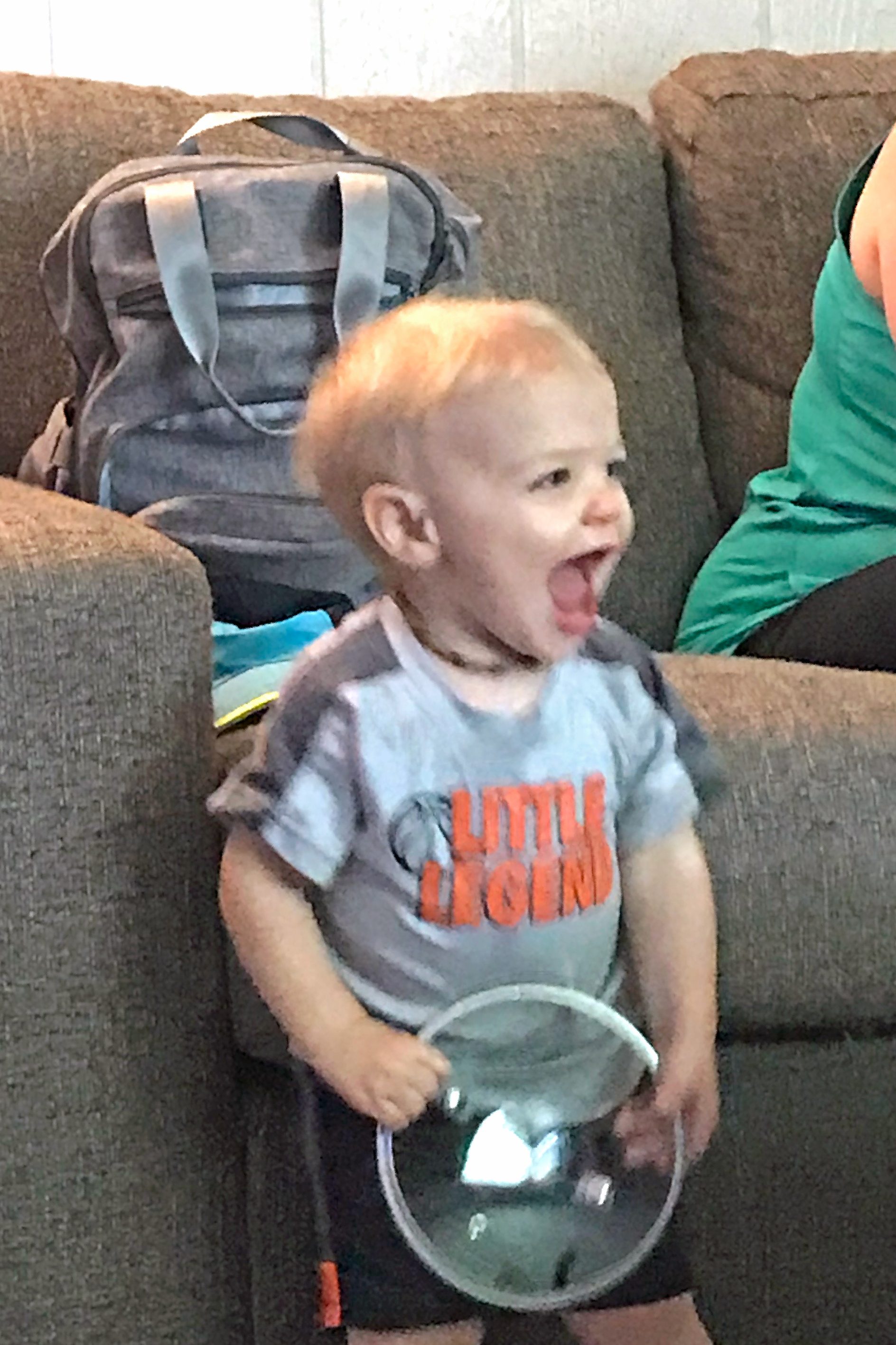 My nephew, Ewan, playing with a pot lid on June 20, 2021